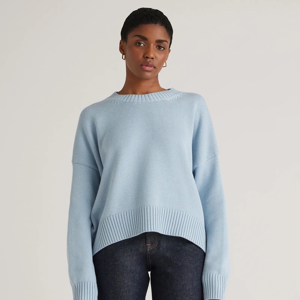 Quince Cotton Boyfriend Crew Sweater - Sky Blue